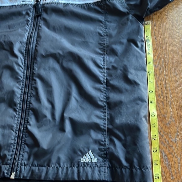 Adidas men’s nylon zip up windbreaker size medium pockets black with gray band - Picture 8 of 16